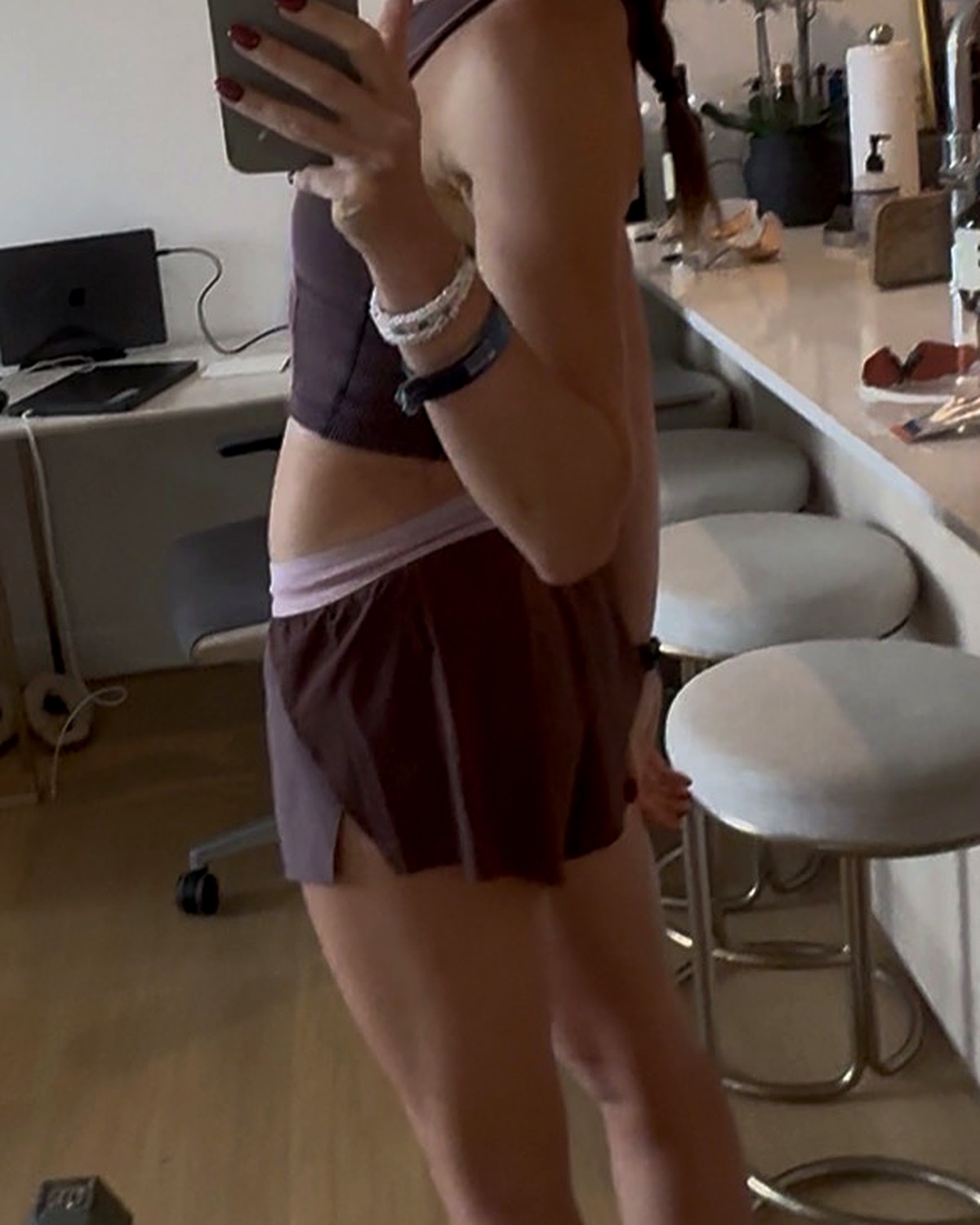 LSKD Accelerate shorts in Mauve, side view, showing the side split and 3 inch length