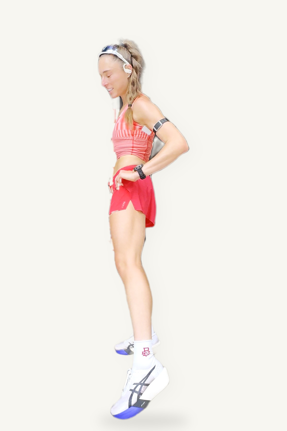 LSKD Accelerate shorts in Scarlet from the side, showing the high split and the 3 inch inseam